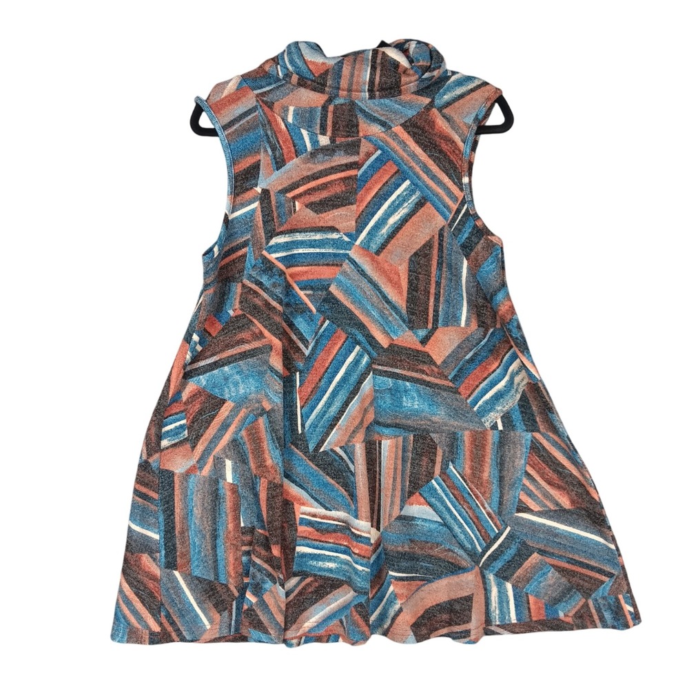 Aryeh Abstract Geometric Print Sleeveless Dress Blue Rust Size L Casual